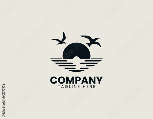 Sunset Sunrise Birds Flight Travel Agency Nature Vector Logo Design