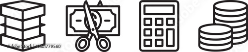Conceptual Financial Icons Depicting Cost Reduction, Calculation, and Savings or Investments