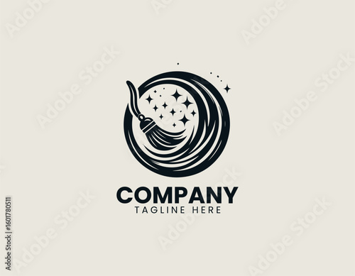 Clean Sweep Mop Janitorial Home Care Emblem Vector Logo