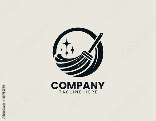 Clean Sweep Mop Janitorial Home Care Emblem Vector Logo