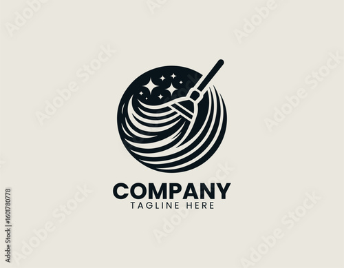 Clean Sweep Mop Janitorial Home Care Emblem Vector Logo