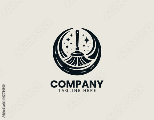 Clean Sweep Mop Janitorial Home Care Emblem Vector Logo