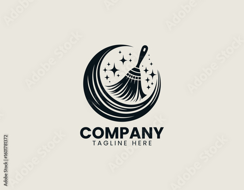 Clean Sweep Mop Janitorial Home Care Emblem Vector Logo