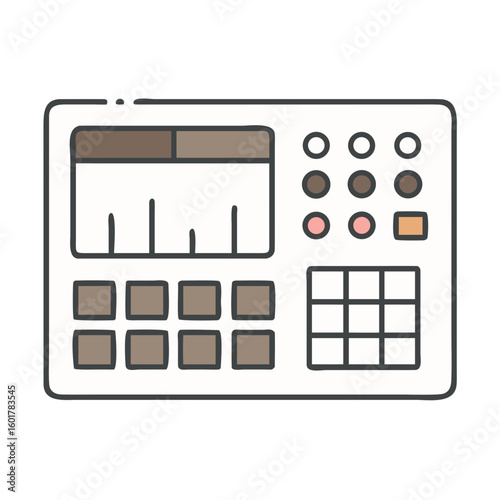 Flat Vector Illustration of a Tabletop Synthesizer With Small LCD Screen