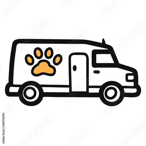 Silhouette of a Rescue Truck Featuring a Paw Print Symbol on the Side