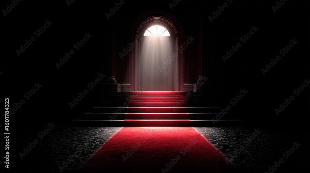 Obraz premium Red carpet entrance in dark room