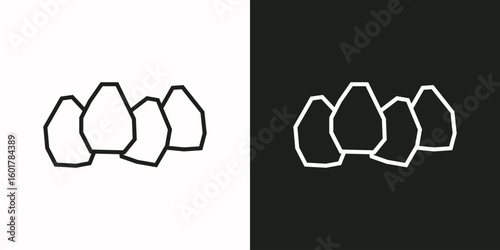Eggs Icon in Black Line Art and White Line Art Cutout Style