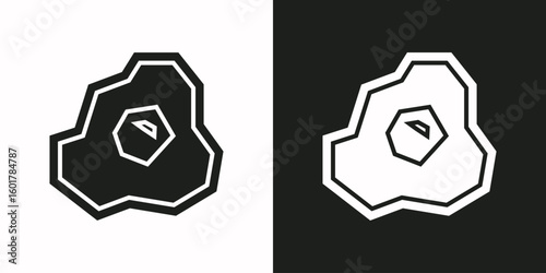 Omelette Icon in Black Filled and White Filled Cutout Style