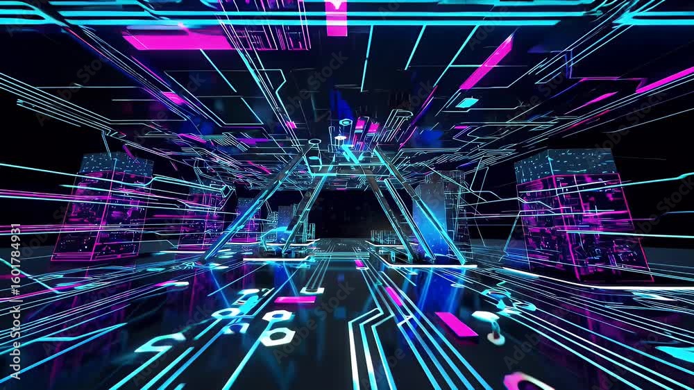 seamless video 3d animation fast moving big data streams representing modern tech infrastructure blockchain storage network traffic glowing cyber visuals ultra hd