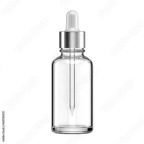 Clear glass dropper bottle with silver cap and pipette 3