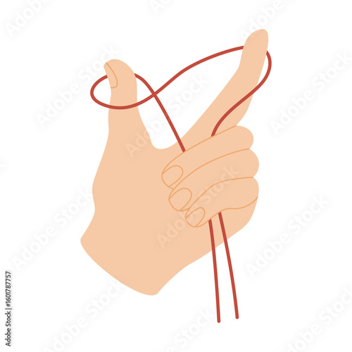 Flat vector hand holding yarn. Knitting technique illustration.