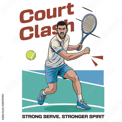 Tennis Court Clash Mascot Logo Illustration