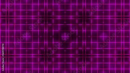 Glowing purple pink grid animation expands, creating mesmerizing kaleidoscope effect for pattern, texture, visual, geometric video motion backgrounds design