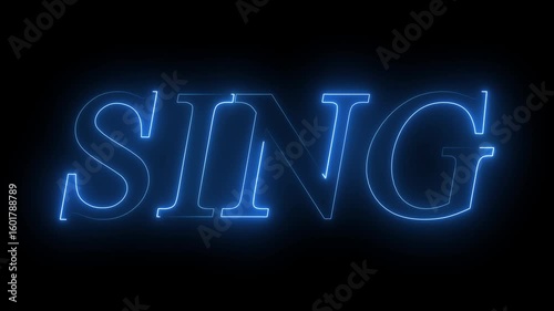 Vibrant neon SING text with flowing smoke animation on black background – glowing dynamic typography ideal for music performances, DJ shows, and concert intros
