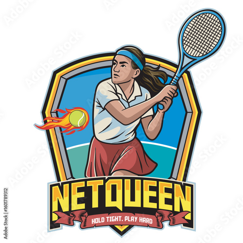Woman Tennis Athlete Logo in Retro Style