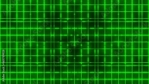 Glowing green grid pattern slowly changing and evolving on dark video background for technology, abstract, network, connection, science, data, digital, futuristic, signal, communication animation