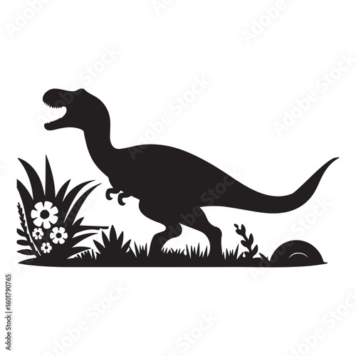 A black silhouette of a Dinosaur vector