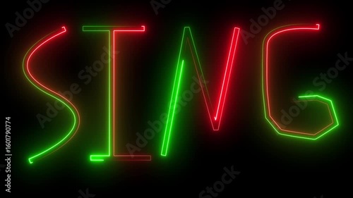 Neon glowing SING text with drifting smoke effect on black background – dynamic typography animation for concerts, music videos, and live performances