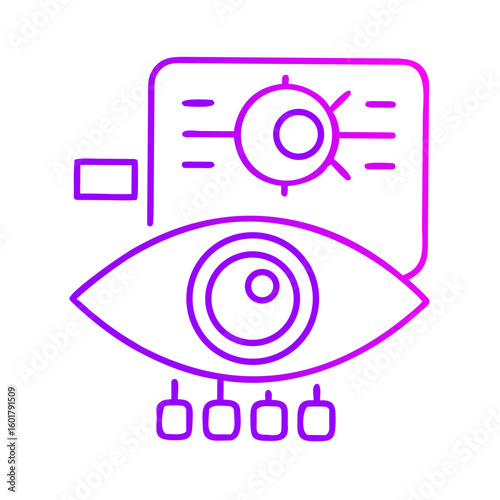 Icon of an eye with a digital display in purple gradient design  