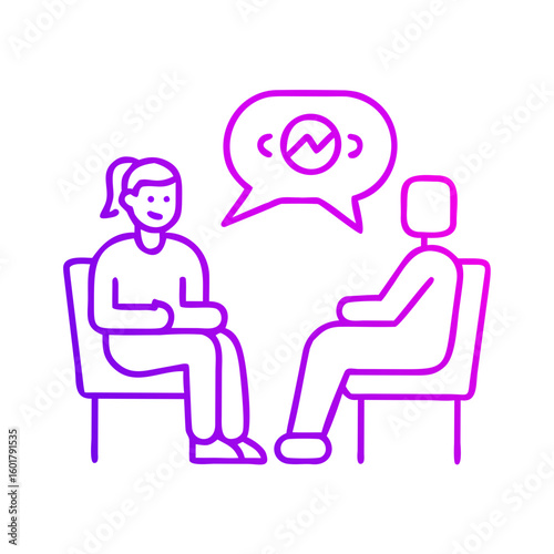 Two people discussing ideas while sitting in chairs - Concept of communication  