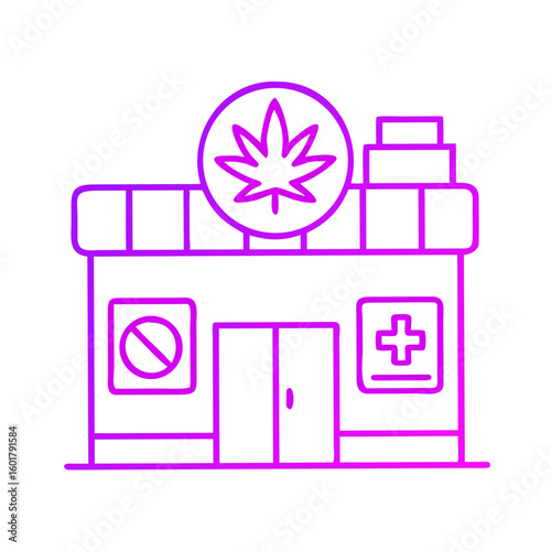 Cannabis dispensary icon depicted in minimalist line art style  
