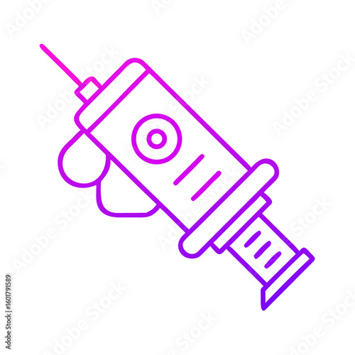 Syringe icon in pink neon style representing medical tools concept  