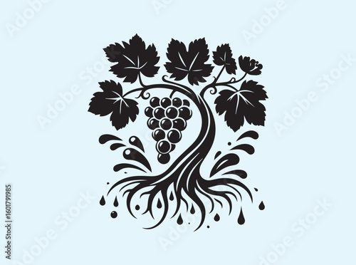Realistic Grape Bunches on Vine with Liquid Burst Below