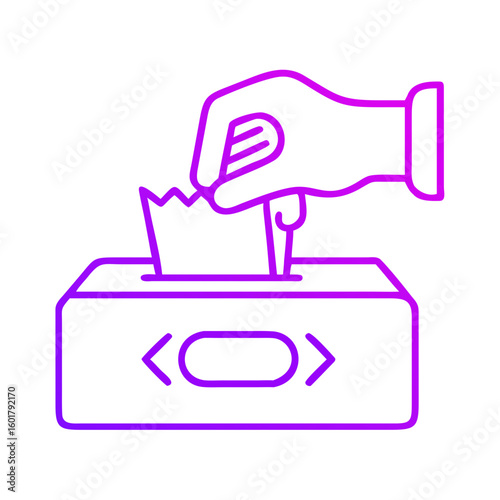 Hand placing a ticket into a ballot box in a simple line icon  