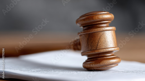 Judge gavel on legal document concerning penalty for income tax evasion. court decision impacting finance