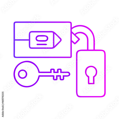 Key and lock icon design in purple and pink linear style  