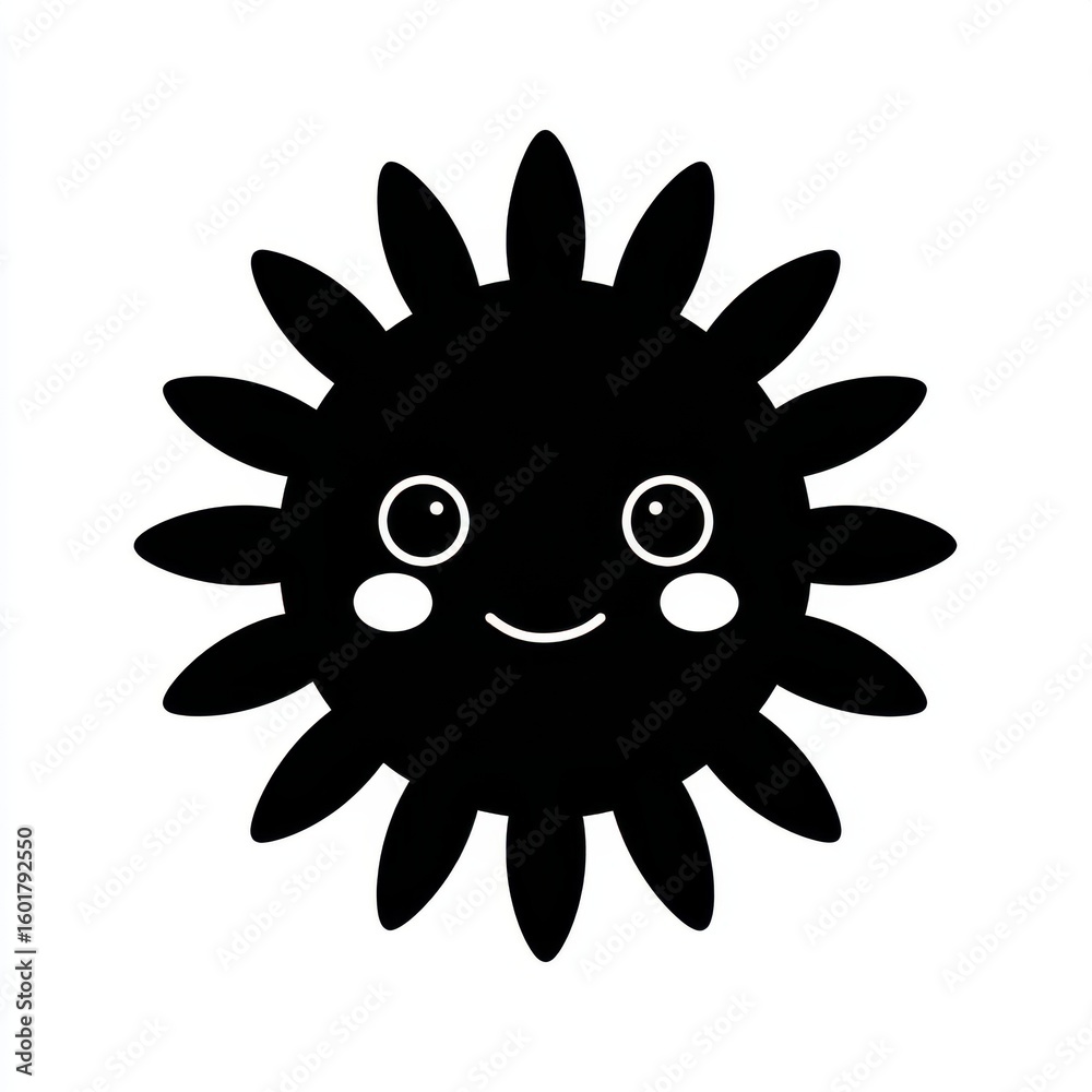 Fototapeta premium Cheerful Black Sun Illustration on White Background