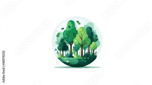 Lush Green Forest Encased in a Clear Sphere with a Calm Atmosphere and Vibrant Nature Elements for Eco-Friendly Themes