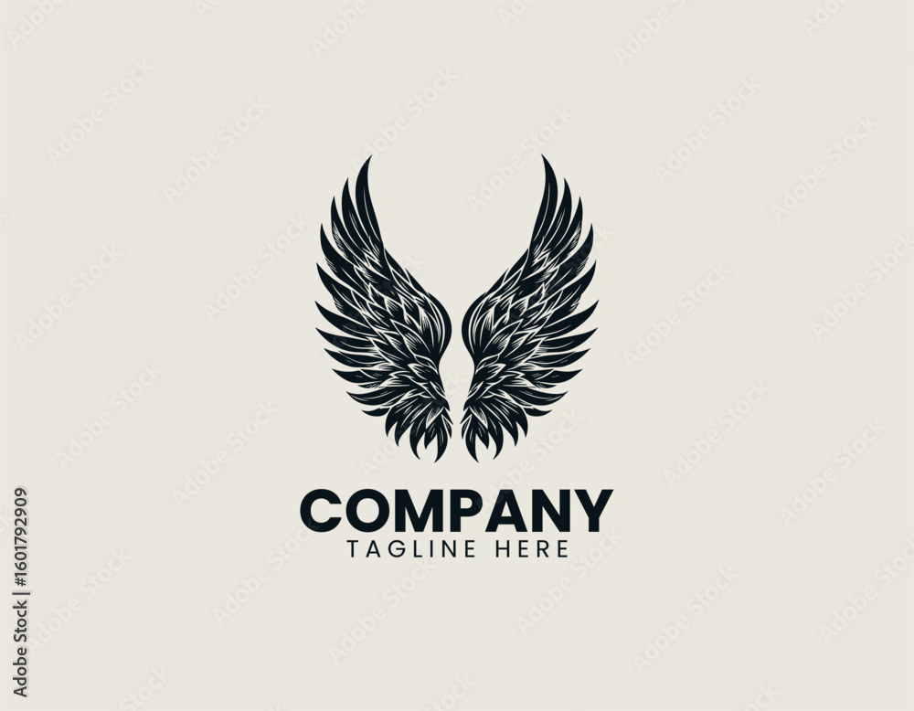 Fototapeta premium Detailed Angel Wing Feathered Flight Freedom Graphic Vector Logo Design