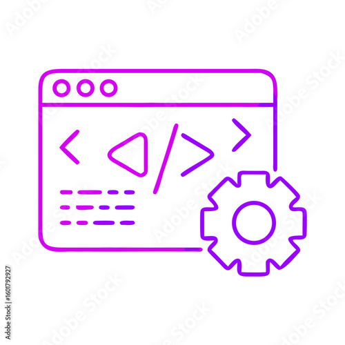 Programming code window with gear icon in modern neon style  