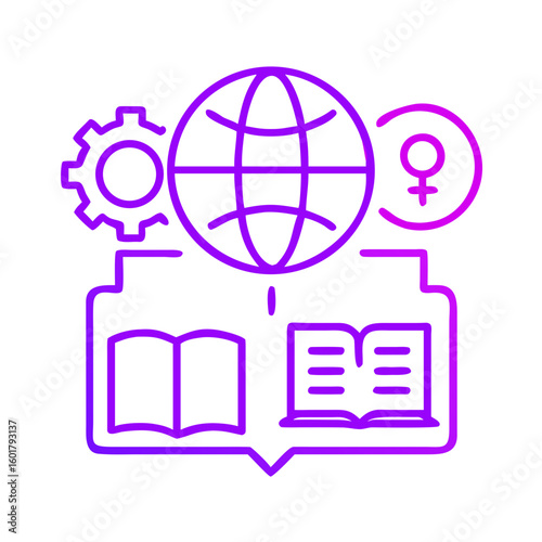 Global education concept with gender symbols and open books  
