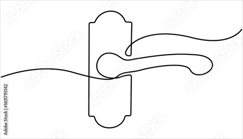 Door knob continuous one line drawing, Door outline drawing illustration. Open door one line illustration, Doorknob Black Stroke Linear Icon, Continuous one line drawing of Opened door design.