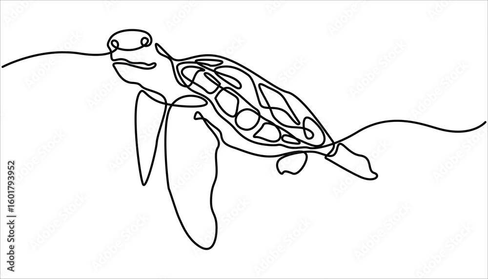Fototapeta premium Continuous one single minimal line drawing Sea turtles. Turtle icon continuous one line drawing outline vector illustration, World Sea Turtle Day minimal banner. Continuous one line drawing of turtle.