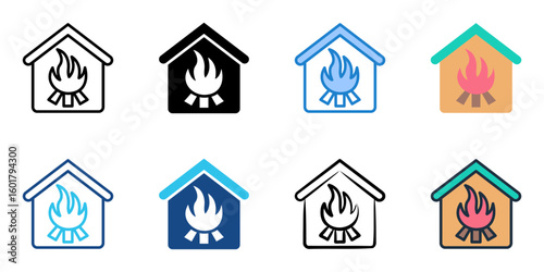 Fireplace icon set multiple style collection 
