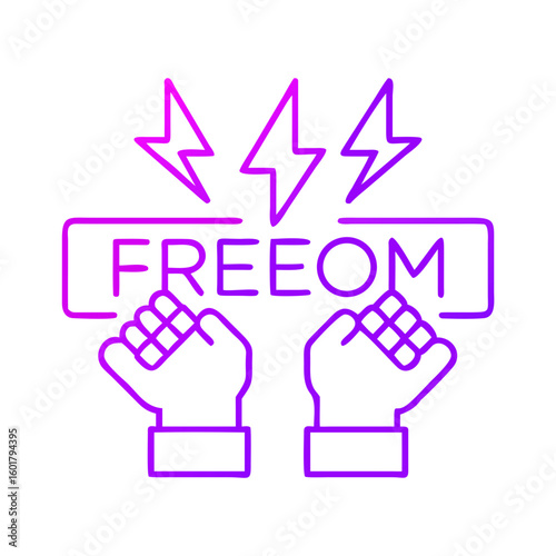 Hands raised with lightning bolts symbolizing the concept of freedom  