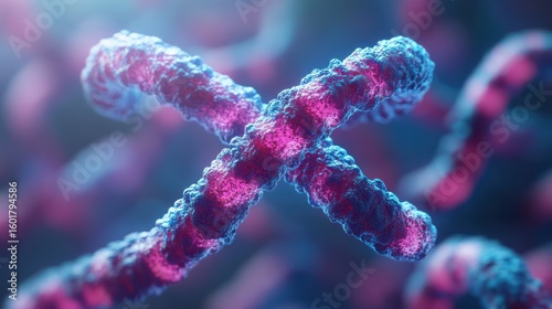 A detailed 3D rendering of a human X chromosome, a key structure in genetics, heredity, and molecular biology research.