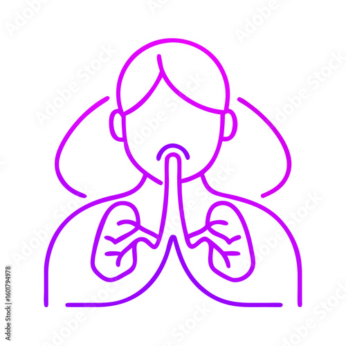 Woman meditating with hands together and lungs illustrated concept of set icon  