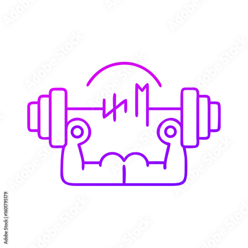 Dumbbell icon with muscular arms in vibrant neon style  