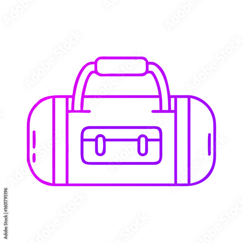 Sport duffle bag icon in minimalist design with purple outline  