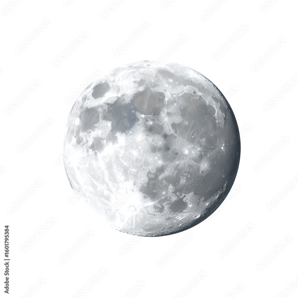 Naklejka premium Detailed full moon with craters and texture, isolated on transparent background