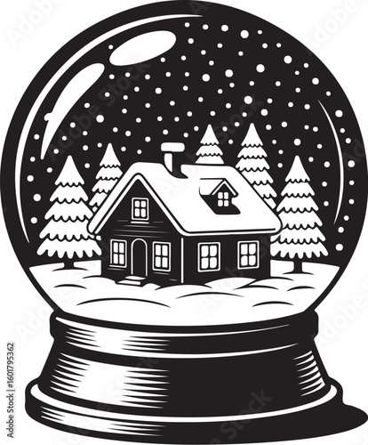 Christmas Snow Globe Cottage Clipart

