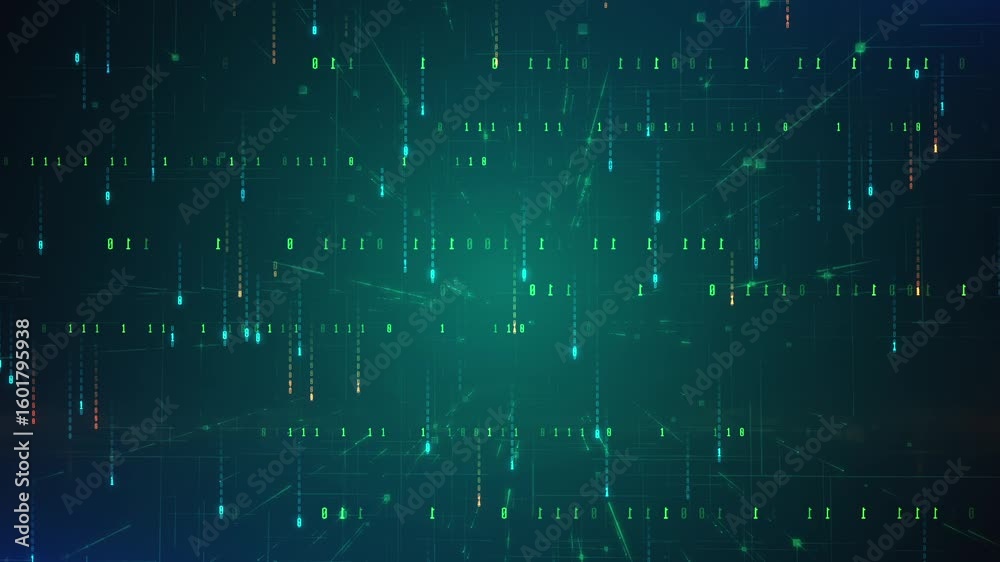 Green and yellow pixelated lights move slowly on a dark blue background