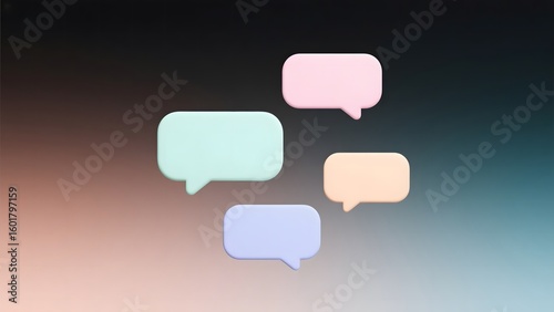 Pastel-colored speech bubbles floating against a gradient background