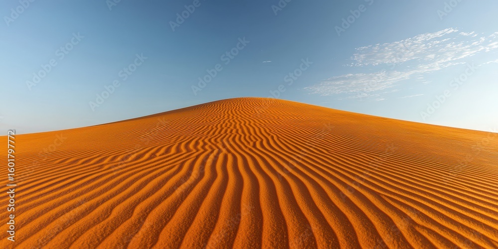 Naklejka premium Vast undulating orange sand dunes under a clear blue sky with sparse clouds