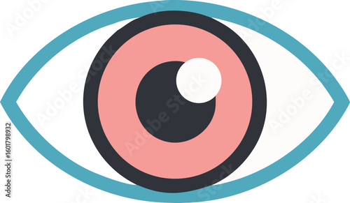Flat Illustration of an Eye with Pink Iris and Blue Outline