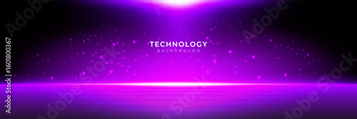 Glowing futuristic purple technology background with particles and light effects for digital design. Perfect for UI, innovation themes, presentations, and modern style. Vector illustration